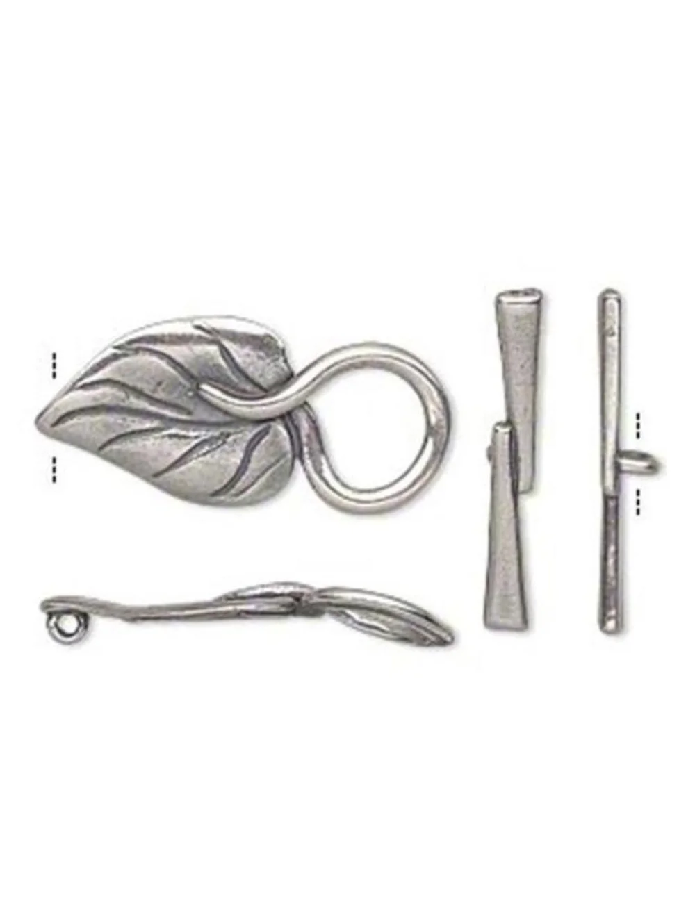 JBB Findings Israel Elegant Antiqued Silver Carved Leaf Fancy Toggle Clasp